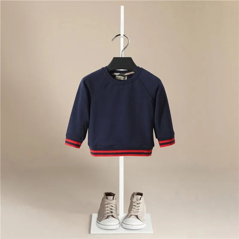 Toddler Girls Pink Sweatshirts Cartoon Dark Blue Crewneck Pullover Hoodie Child Casual Simple Trendy Long Sleeve Top Clothes