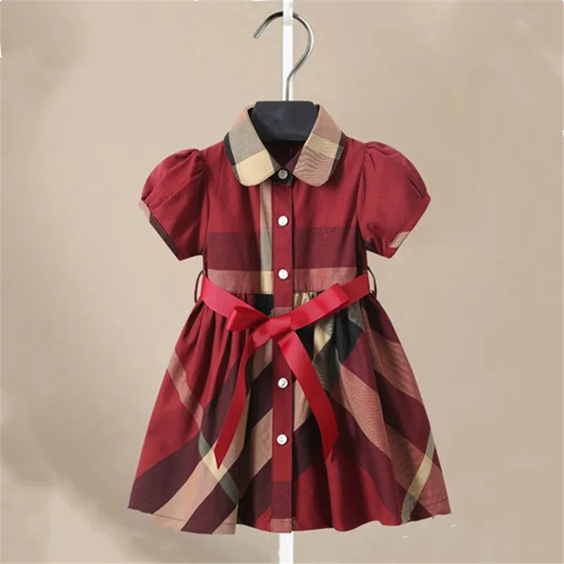 Plaid Shirt Dress for Girls with Sashes - Kids Party Dress for Autumn