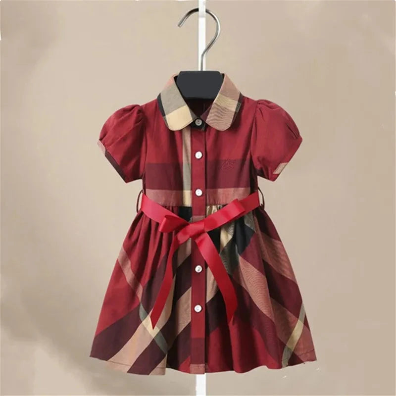 Plaid Shirt Dress for Girls with Sashes - Kids Party Dress for Autumn