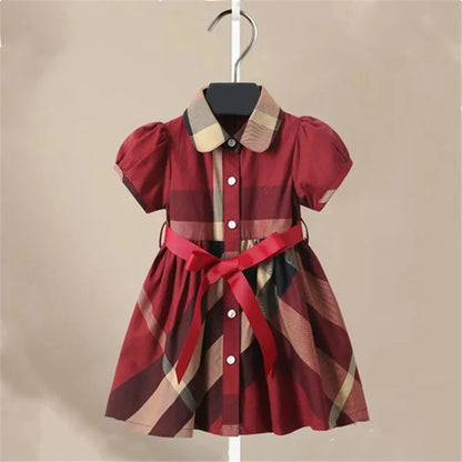 Plaid Shirt Dress for Girls with Sashes - Kids Party Dress for Autumn