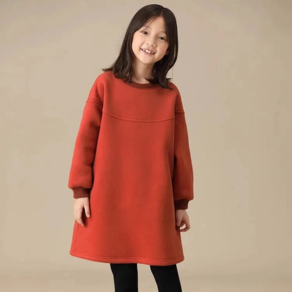 Winter Autumn Kids Girl Dress Hooded Warm Children'S Clothing Thicken Fleece Loose Dress Long Sleeve Toddler Girl Outerwear