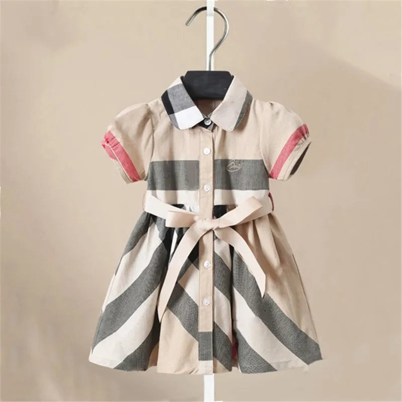 Plaid Shirt Dress for Girls with Sashes - Kids Party Dress for Autumn