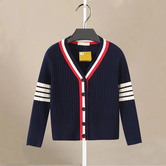 Baby Boys Knitted Cardigan Autumn Winter Kids V-Neck Cable Knit Sweater Jacket Children Fashion British Clothing Knit Coat